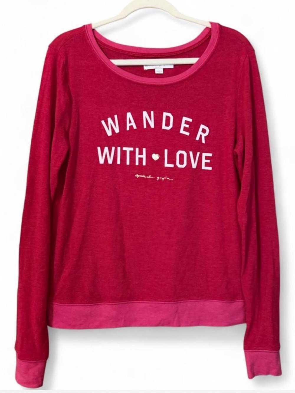 Spiritual Gangster Ladies Wander With Love' Raspberry Long-Sleeve Crew